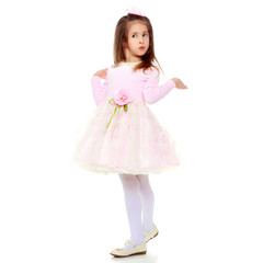 Elegant little girl in a pink dress.