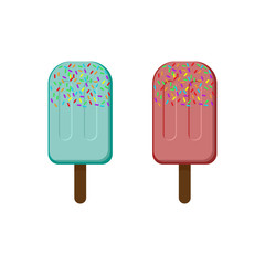 ice cream on stick with sprinkles isolated on white background