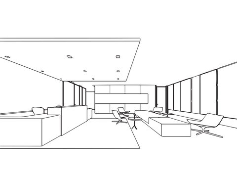 interior outline sketch drawing isometric perspective office