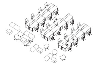 interior outline sketch drawing perspective office