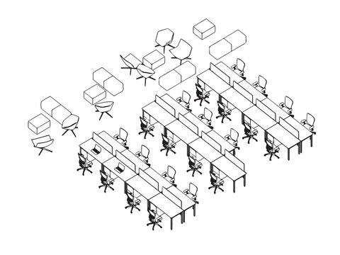 interior outline isometric office