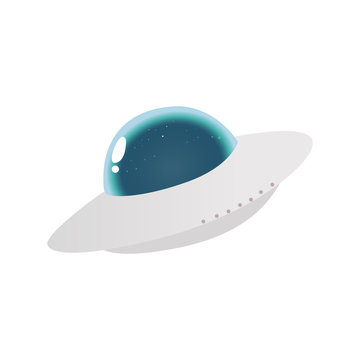 White flying saucer alien spaceship, ufo extraterrestrial creatures transport, vehicle. Science fiction fantastic spacecraft icon. Vector flat isolated illustration