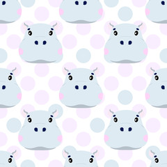 Seamless vector baby pattern with animals hippopotamus face.