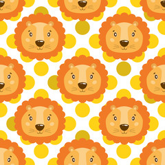 Seamless vector baby pattern with animals lion face.