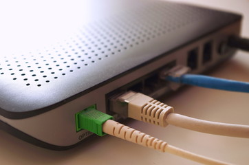 fiber optic Internet,network cable connected to a router, internet concept, speed test