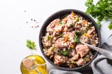 Pilaf with turkey meat and brown rice.
