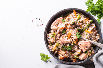 Pilaf with turkey meat and brown rice. © nadianb