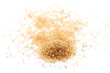 Pile brown sugar isolated on white background, sugarcane texture