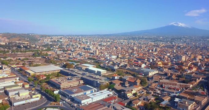 View of Militello in Val di Catania with Mount Etna in the background - Sicily, Southern Italy