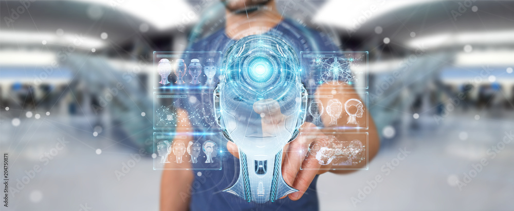 Fototapete businessman using digital artificial intelligence interface 3d rendering