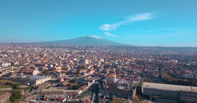 View of Militello in Val di Catania with Mount Etna in the background - Sicily, Southern Italy