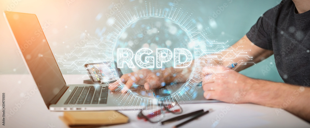 Poster businessman using digital gdpr interface 3d rendering