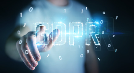 Businessman using digital GDPR interface 3D rendering
