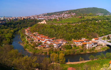Typical architecture,historical medieval houses,Old city street view with colorful buildings in Veliko Tarnovo, Bulgaria - 204751089