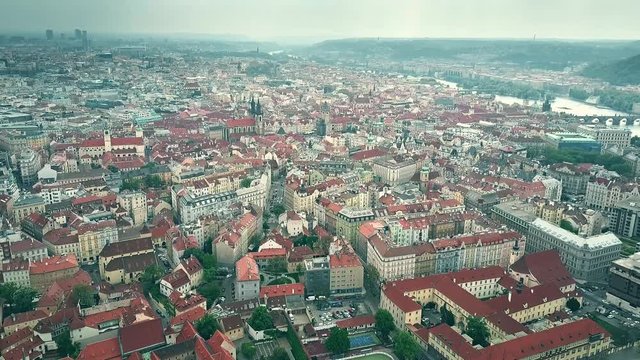 High altitude aerial shot of Prague townscape, the Czech Republic