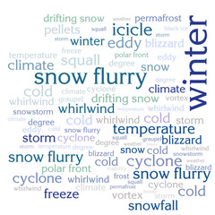 cloud of words list about winter season