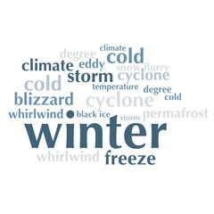 cloud of words list about winter season