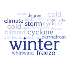 cloud of words list about winter season
