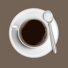 White cup of coffee on a brown background 
