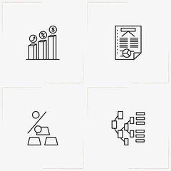 Data Analitic line icon set with currency growth, percentage growth and data center