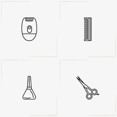 Beauty line icon set with epilator  , scissor and comb