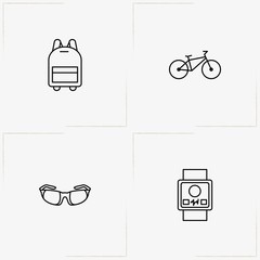 Bicycle Sport line icon set with electronic watch, sport spectacles and bicycle - 204753023