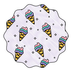 circular frame with ice cream cones pattern over white background, colorful design. vector illustration