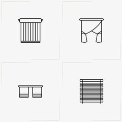 Curtains & Blinds line icon set with curtains and blinds