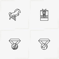 Equestrian Sport line icon set with horse, medal and horse in stall - 204753227