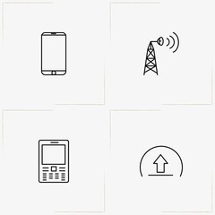 Communications line icon set with radar tower, smart phone and file send