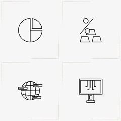 Data Analitic line icon set with worldwide data, data analytic and percentage graph