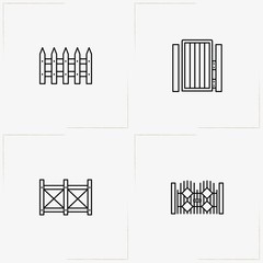 Fences And Wickets line icon set with wicket, fence and gate