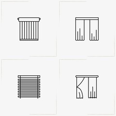 Curtains & Blinds line icon set with curtains and blinds