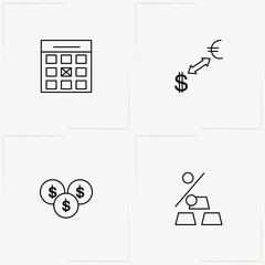 Finance line icon set with coins, currency converter and percentage growth