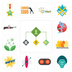 Set of order management, baboon, convert, kayak, oops, participation, antioxidant, handball, gun shop icons