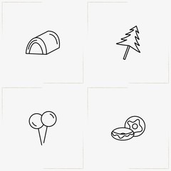 Candies line icon set with cookie, candy cake  and lollipop