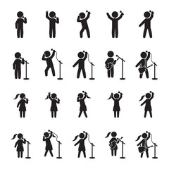Singers icon set. People icon set of music performers. Vector.