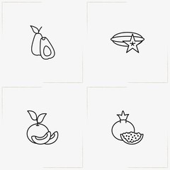 Berries And Fruits line icon set with peach, pomegranate and mango
