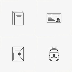 Education line icon set with mail, book and file folder