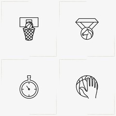 Basketball line icon set with medal, basketball basket and basketball