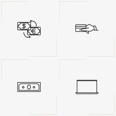 Finance line icon set with money, laptop and credit card