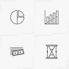 Economics line icon set with percentage graph, money and sand watch