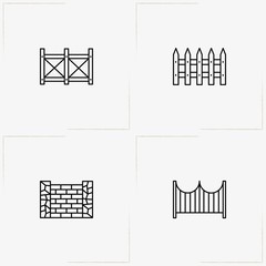 Fences And Wickets line icon set with  and fence