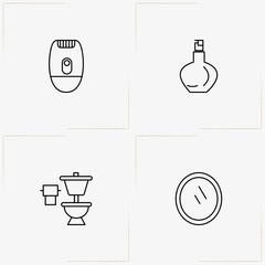 Bathroom line icon set with mirror , epilator   and perfume