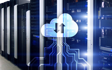 CLoud server and computing, data storage and processing. Internet and technology concept. 