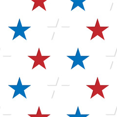 Seamless patterns made from red, white and blue five pointed sta