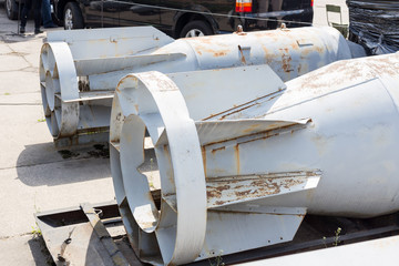 Hoge general-purpose aircraft bomb. Biggest aierail high-explosive weapon on ground. Cold war  armaments  race concept