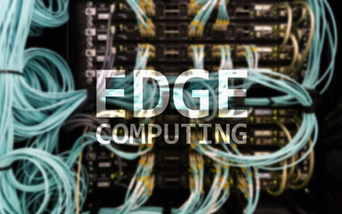 EDGE computing, internet and modern technology concept on modern server room background.