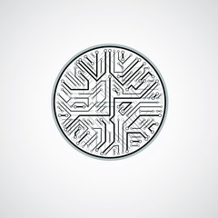 Vector abstract technology illustration with round monochrome circuit board. High tech circular digital scheme of electronic device.