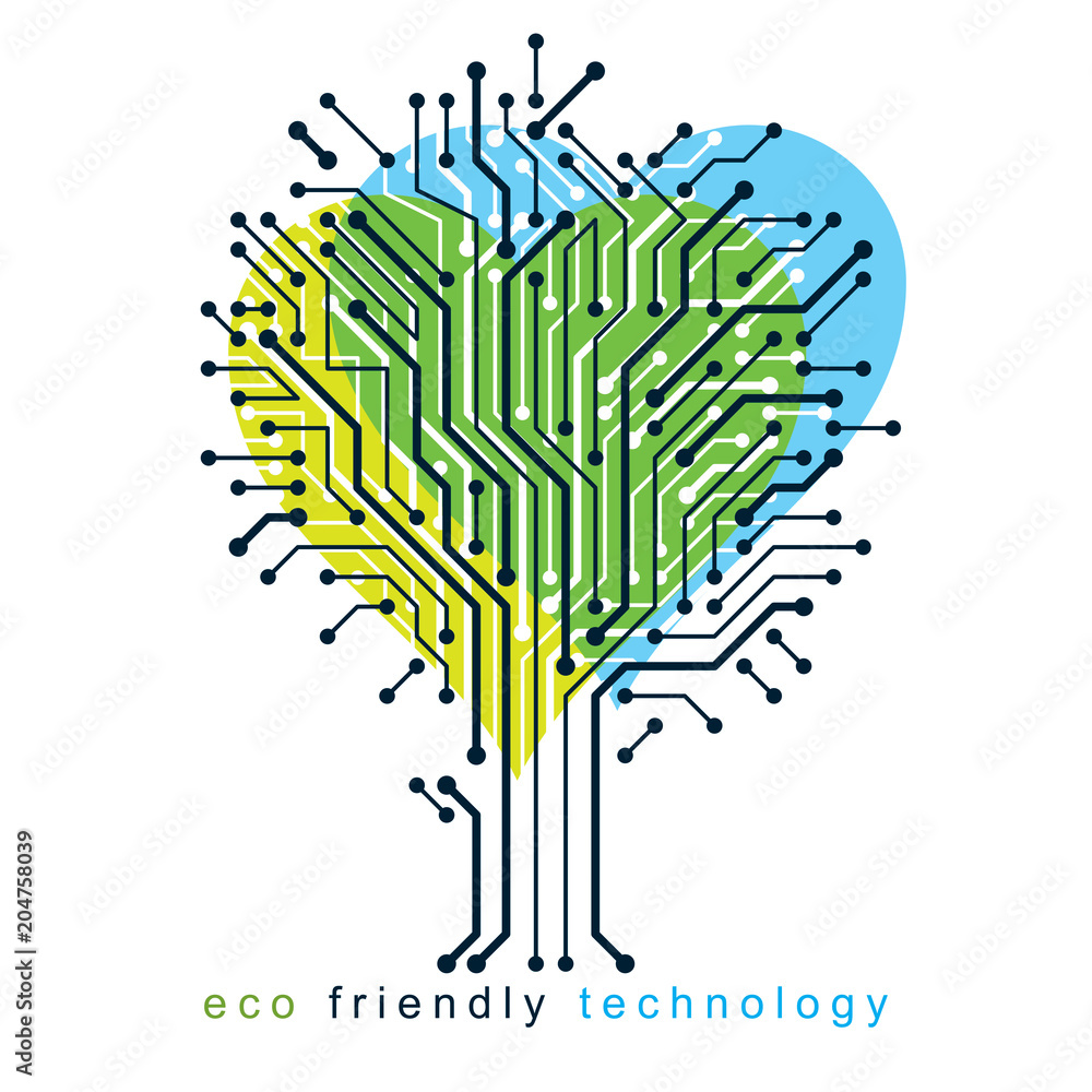 Aufkleber art vector graphic illustration of modern digital tree in the shape of heart, technology innovation 